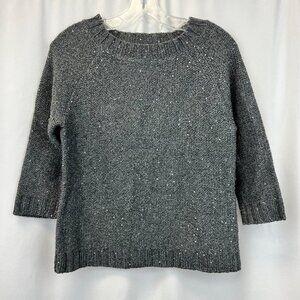 Talbots Womens Gray Sequins 3/4 Sleeve Crew Neck Pullover Sweater Size Small
